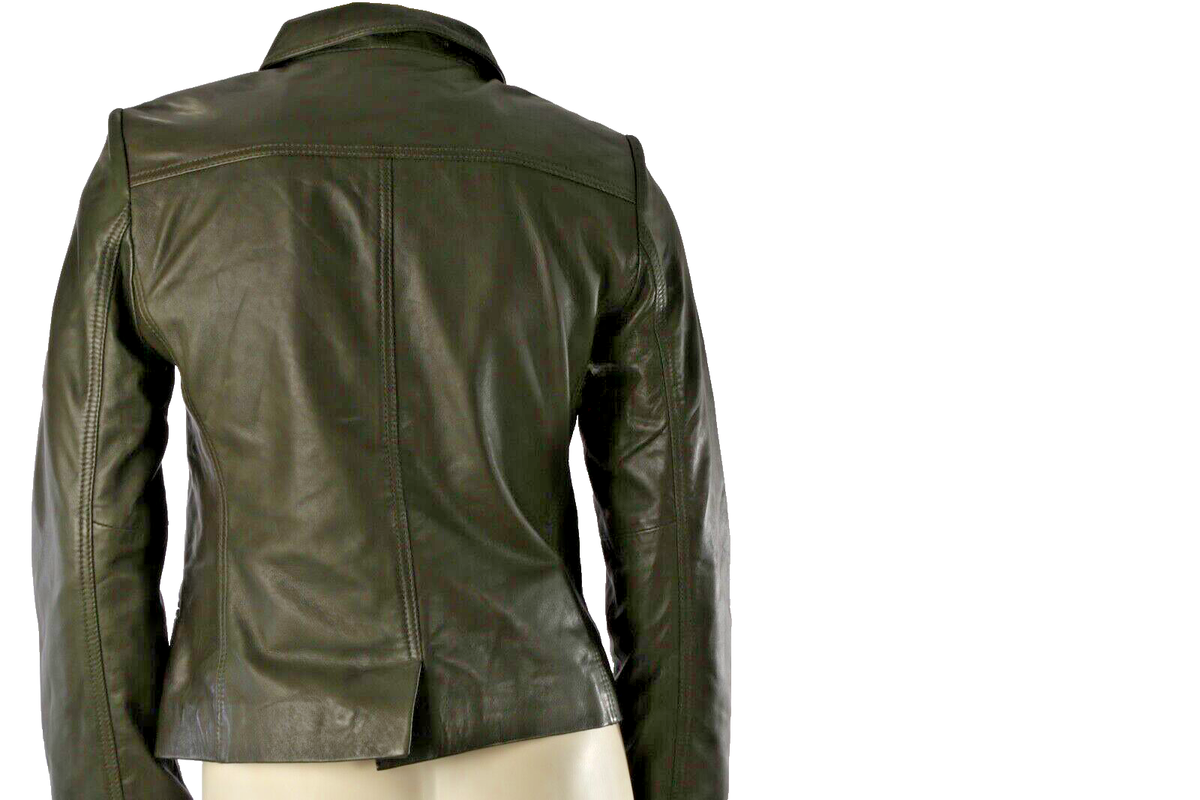 Zadig & Voltaire Liam Green Leather Button Down Collared Jacket