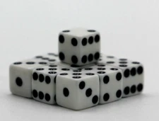 Koplow Games Set of 10 8mm Six Sided D6 Small Square Dice White with Black Pips