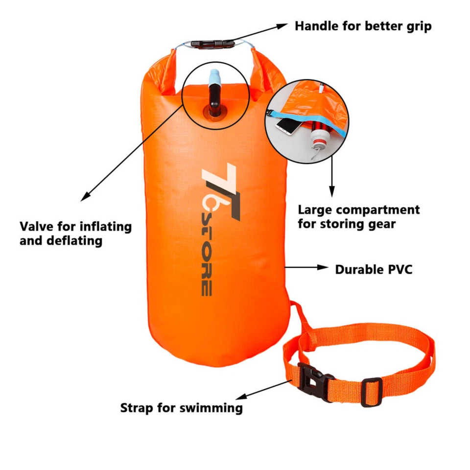 Swim Buoy Dry Bag - 3 Colors 15L TPU Dry Bags for Open Water Swimming Sports - Image 2 of 4
