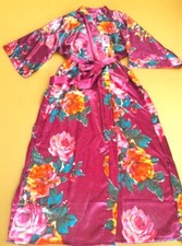 Satin Vintage Robe/Kimono Deep Red Floral Excellent Condition Tie Belt