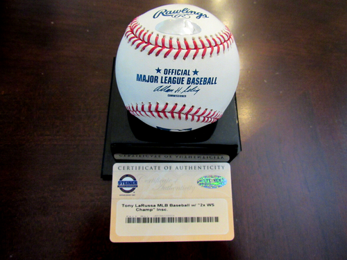 TONY LARUSSA 2 X W.S. CHAMPS A'S CARDS HOF MGR SIGNED AUTO OML BASEBALL STEINER - Picture 2 of 3