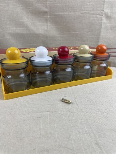 Vtg. MCM Atomic Plastic Apothecary Storage Jars Canister Rack Spice NOS - Picture 13 of 16