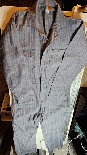 Big Ben Wrangler blau Fischgrät Arbeit Reißverschluss Overall USA Herren 38 normal EUC!