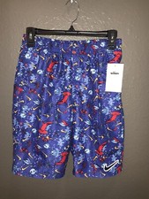 NIKE SWIM Boys Blue Print Long Swim Trunks Size XL NWT