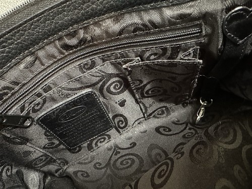 Brighton Schultertasche Handtasche schwarz genarbtes Leder mit braunem Kroko-Prägung - Bild 10 von 13