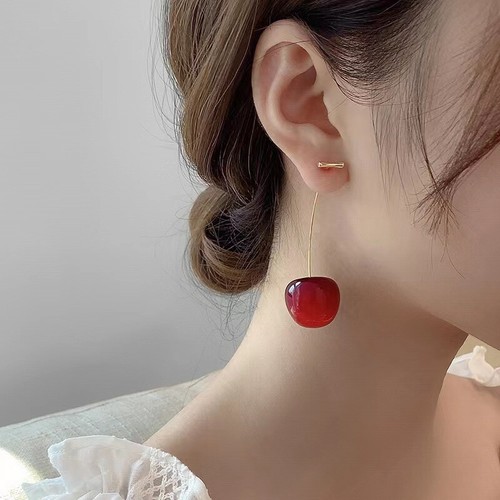 Cute Cherry Fruit Acrylic Earrings Fashionable Sweet Cherry Earrings For Wo_z8 - Picture 2 of 6