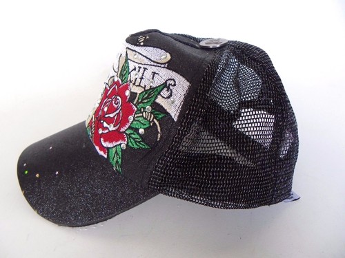 Evan Harry Mujer Sombrero Negro Gorra Malla Agarradora Rosas Estrás Estrellas - Imagen 2 de 5