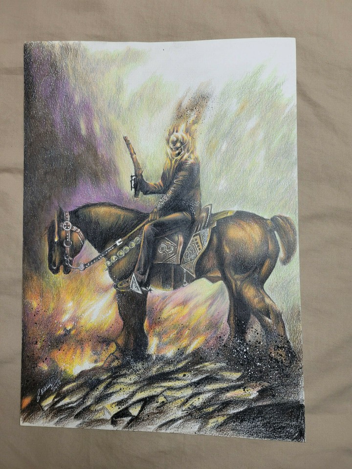 ?? 2018 ORIGINAL PENCIL COLOR SKETCH COMIC ART DEATH DEALER GHOST RIDER Comic Art