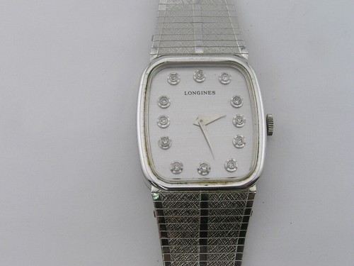 Vintage Longines Watch Diamond Dial Fancy Case & Band 17j Cal 528 1970's