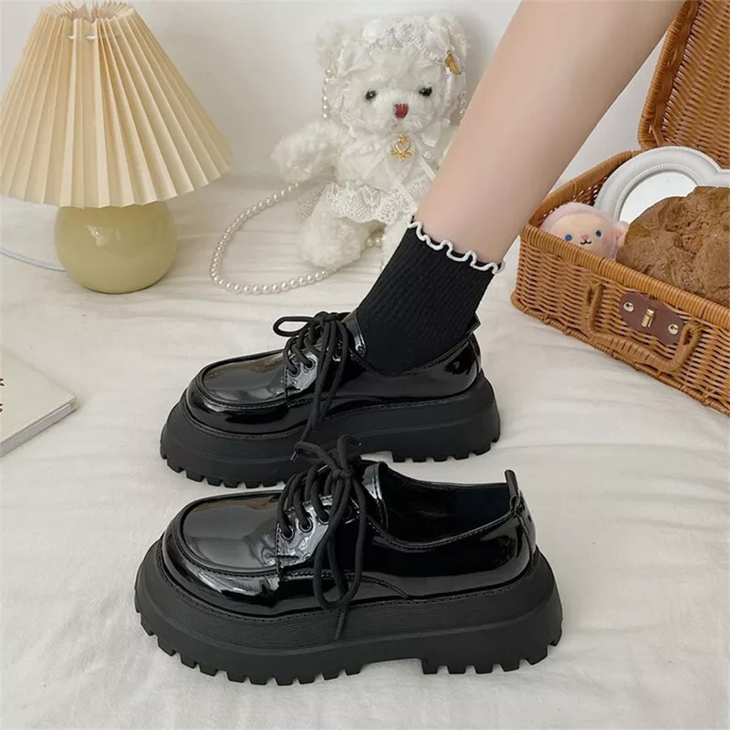 Womens Oxfords Comfort Leather Shoes Party Ladies Lace Up Lolita Dress Shoe