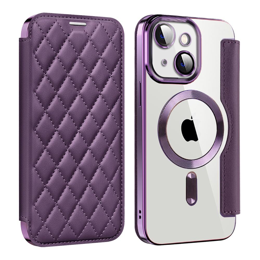 MuZiF for iPhone 15 Case Notebook Type Magsafe Compatible Clear Back Transp 681-image