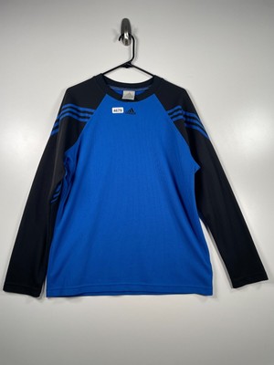 Vtg Adidas Mens Active Athleisure Training T Shirt Long Sleeve Blue Black Size M