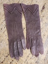 Vintage Size XS-S 6 Brown Leather 10.5" Formal Gloves Chevron Stitching