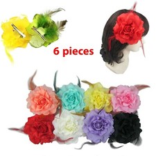 6pcs Bridal Rose Flower Feathers Hairpin Brooch Wedding Bridesmaid Hair Clip 5"