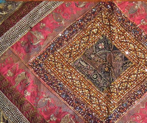 Handgestickte antike Patches Pailletten Arbeit Wandteppich Dekor aus Indien - Bild 5 von 5