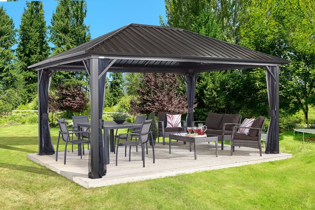 Sojag Genova Hardtop Gazebo 12 X 16 Ft Dark Brown Ebay New Sojag Genova Gazebo 12x16 Ft Patio Canopy Hard Top Shelter Metal Outdoor