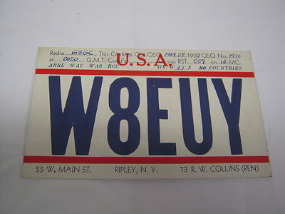 VINTAGE W8EUY RIPLEY N.Y.   AMATEURFUNKKARTE RUFPOSTKARTE 1939