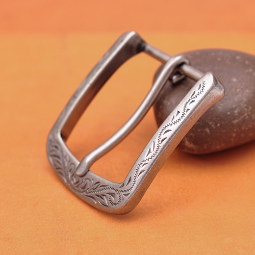 Hebilla de repuesto de cinturón de cuero tallada con flores antigua 40 mm - Imagen 2 de 12