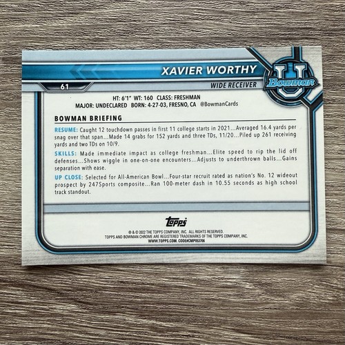 Xavier Worthy 2022 Autographed Bowman 1st Signed Refractor Auto IP Texas #61 - Picture 2 of 2