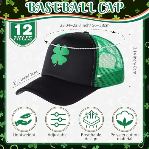 12 Pcs St. Patrick's Day Baseball Cap Shamrock Trucker Hat Adjustable Irish - Bild 2 von 6