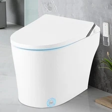 Smart Toilet Tankless with Bidet Heated Seat Foot Sensor Dual Flush LED Night
