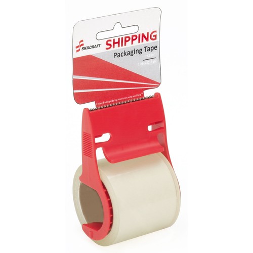 SKILCRAFT NSN6758745 1.5 IN. SHIPPING PACKAGING TAPE WITH DISPENSER CLEAR - RED