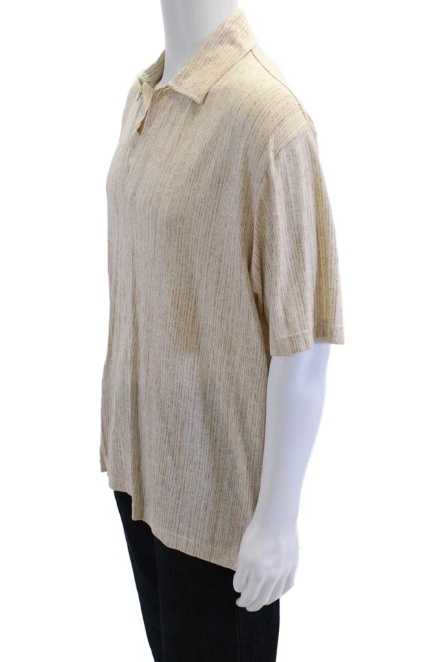 Jhane Barnes Mens Linen Short Sleeve Collared Button Printed Polo T-shirt Cream - Image 2 of 4
