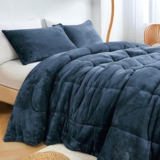 3PC Fluffy Faux Fur Comforter Set Ultra Soft Warm Plush Velvet Comforter King