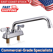 4" Center Commercial Utility Faucet - 12" Swivel Reach Spout Deck Mount Brass