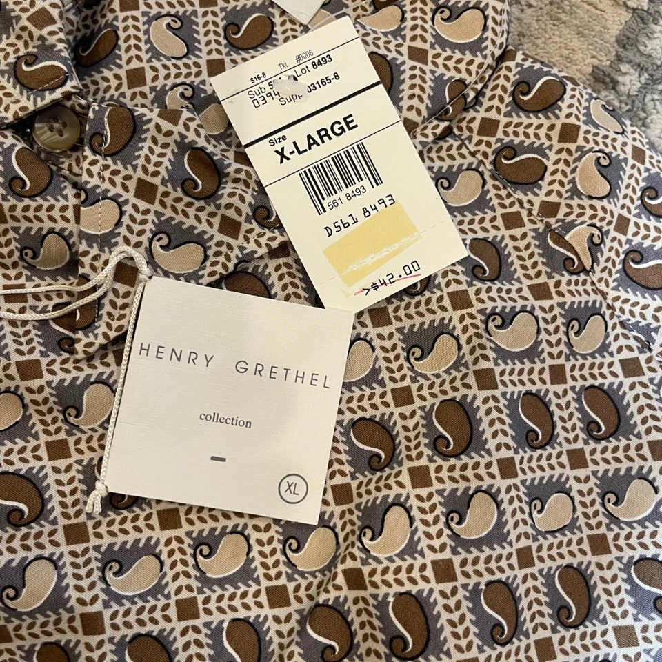 NUEVO CON ETIQUETAS HENRY GRETHEL Para Hombres X-Grande Estampado Geométrico Manga Corta Camisa Abotonada Foto 3 de 4