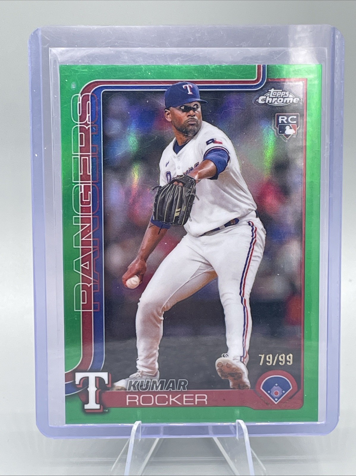 2025 Topps Chrome Kumar Rocker True Green Refractor /99 #73 RC Rangers