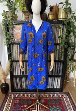 Vintage 1970s Royal Blue Brown Dress