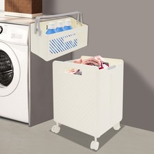 34.5L Rolling Laundry Basket Cart with Wheels Dirty Clothes Storage Basket Set