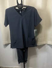 GT Women's Gray Medical Scrub Set V-Neck Top Jogger Pants LP Polyester