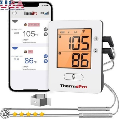 Wireless Bluetooth Meat Thermometer 650ft Range 2 Probes App Notifications New