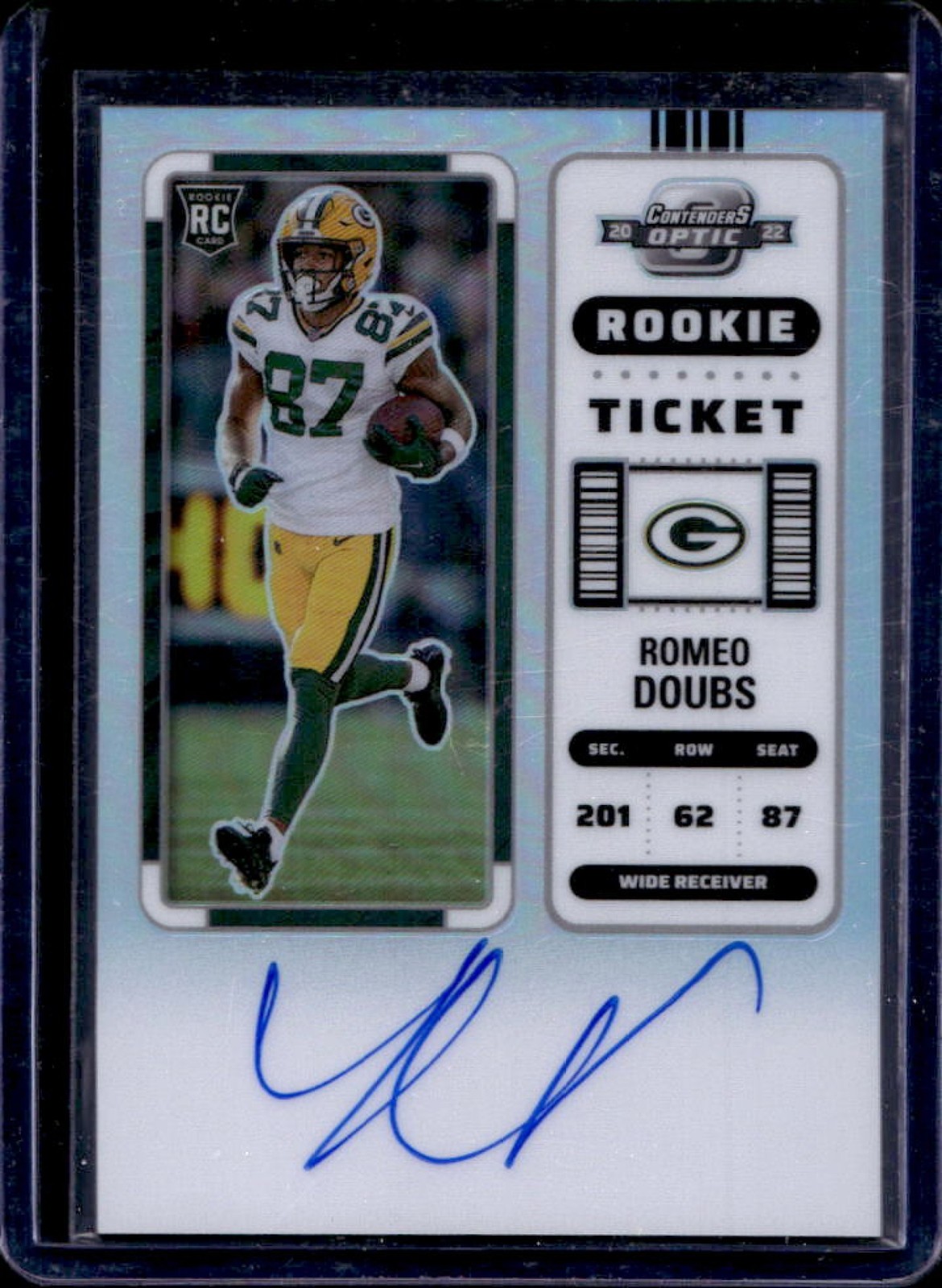 2022 Contenders Optic Romeo Doubs RC Silver Rookie Ticket RPS Auto #132 Packers