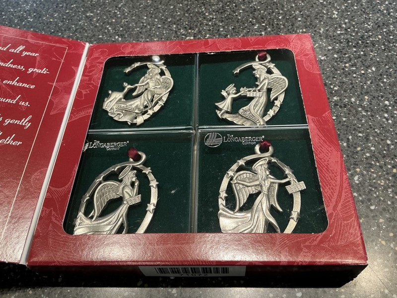 Longaberger Pewter Angel Ornaments 71072 - Set of 4 - 1999 Christmas