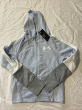 Under Armour Cold Gear Light Blue Full Zip Sweater Girls Medium YMD NWT ZA4