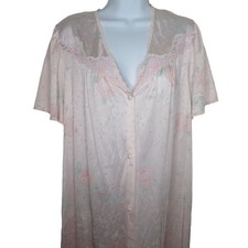 Vanity Fair Womens Pink Floral Lace-Trimmed Button-Down Robe Short Sleeves USA