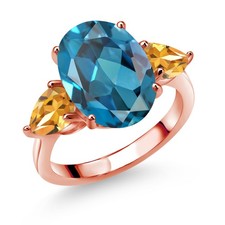 18K Rose Gold Plated Silver London Blue Topaz and Citrine Ring For Women 8.18