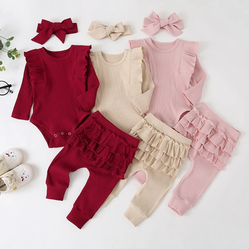 Baby Girl Jumpsuit+pants+ Headband Set Sleeveless Outfit Cute Summer Clothes