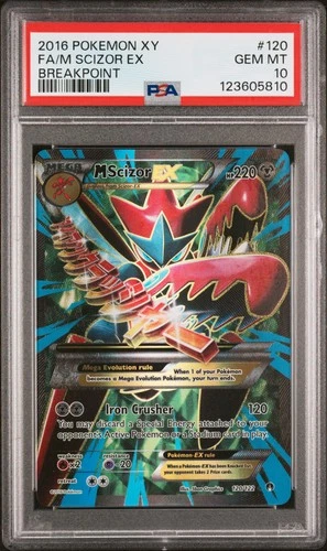 2016 POKEMON XY BREAKPOINT #120 FULL ART/M SCIZOR EX PSA 10