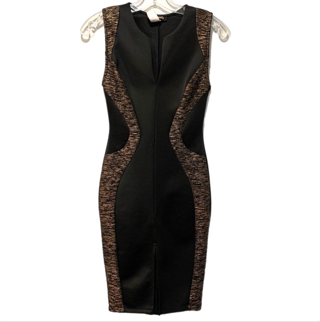 Vintage 90’s Cameo Metallic Bodycon Sleeveless Cocktail Dress Art Deco Retro