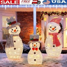 Lighted Snowman Family Outdoor Christmas Decoration 60 LED Lights Easy Assemble