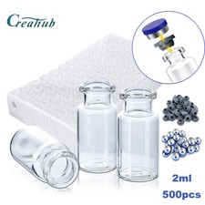 500pcs 10ml Clear Sample Headspace Vials w/ Cap, Crimp Top Caps Glass Bottles