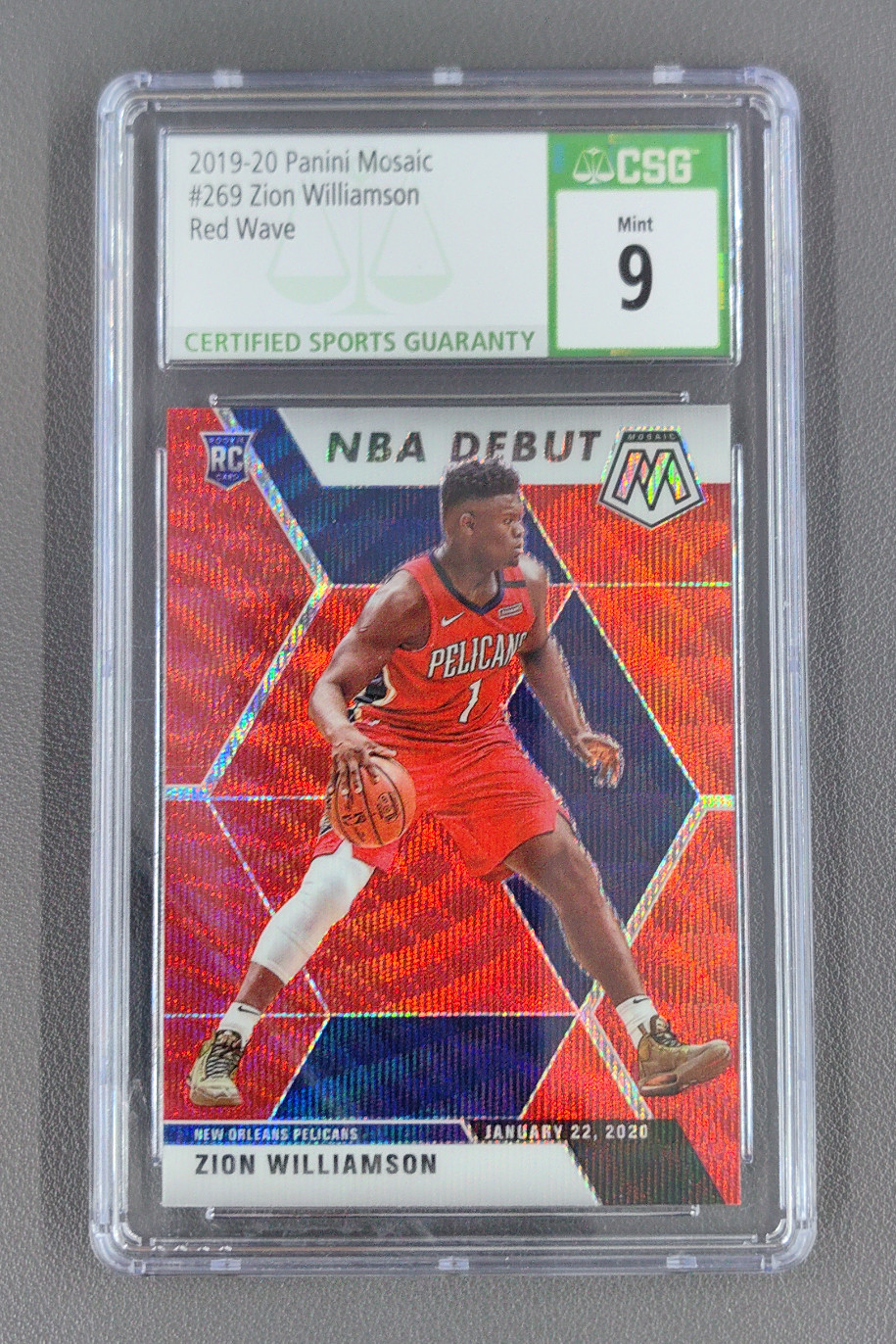 2019-20 Panini Mosaic Zion Williamson NBA Debut Red Wave Prizm RC #269
