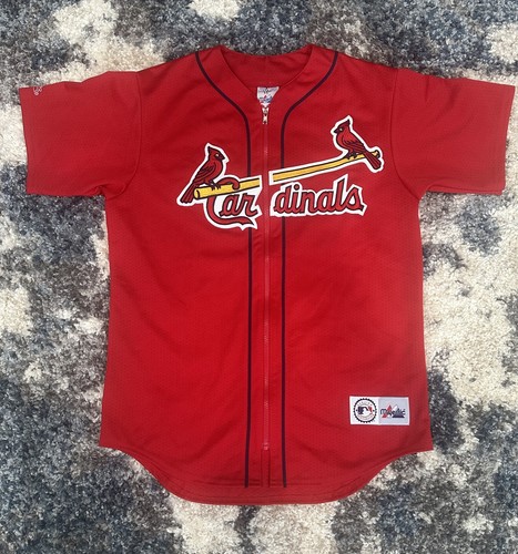 St. Louis Cardinals Jersey Mens Medium Red MLB Baseball Zippered Shirt Majestic