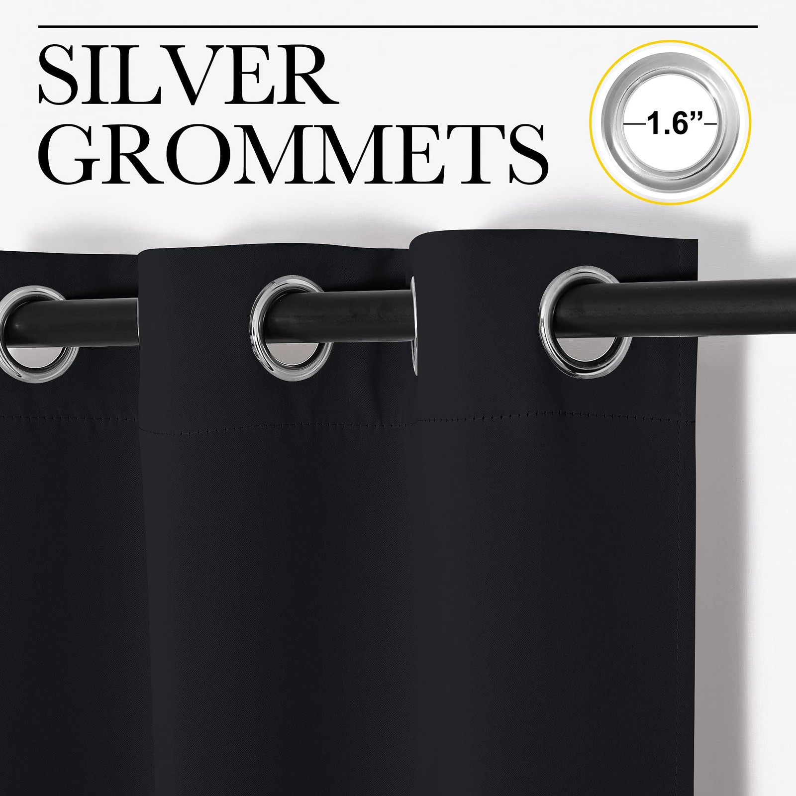 Thermal Insulated Black Blackout Curtains/Drapes 84 inches Length 2 Panels Se...