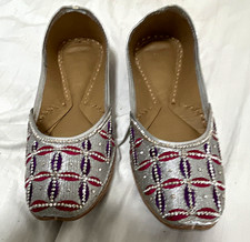 Women’s Silver/Purple/Red Slip-On Ballet Flats UK 7 Beaded Geometric Square