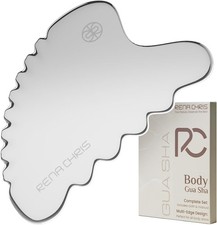 Rena Chris Body Gua Sha Tools, Stainless Steel Guasha Tool, Wave-Edge, Silver